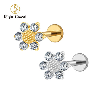 Right Grand ASTM F136 Titanium 16G Mini Sunflower Cartilage Earring Dainty Flower CZ Helix Conch Earlobe Piercing Labret Stud