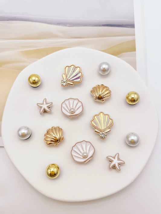 14 Pieces of Golden Shell Shoes Decorative DIY Casual Accessories - Fun and Multi-functional Personalized Shoe Design Method