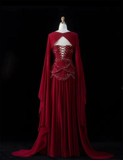 Mila Customized Burgundy Beaded With Shawl Prom Dress Strapless A-line Pleat Formal Evening Floor-Length Vestidos De Fiesta