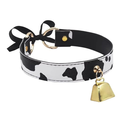 Sexy Leather Choker Necklace Cow Print Adjustable Bell Collar Women Necklace