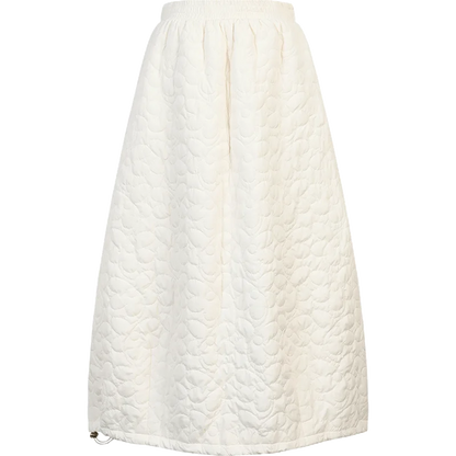 ELFSACK Women's White Quilted Midi Skirt with Pocket, Casual Loose Mid-Calf Skirt for Daily Wear, Cozy Aesthetic Bottom