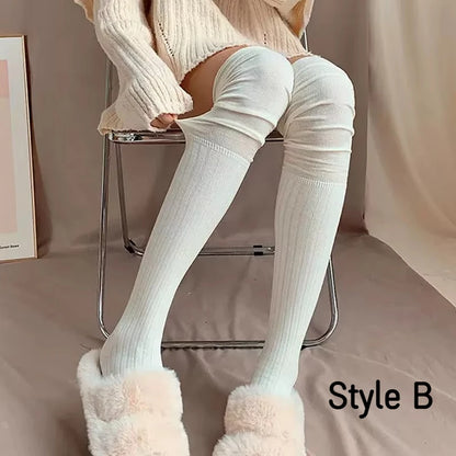 Spring Fall Knee High Stockings for Women White Vertical Stripe Long Socks Fashion Girls JK Skinny Boots Sock Japanese Style