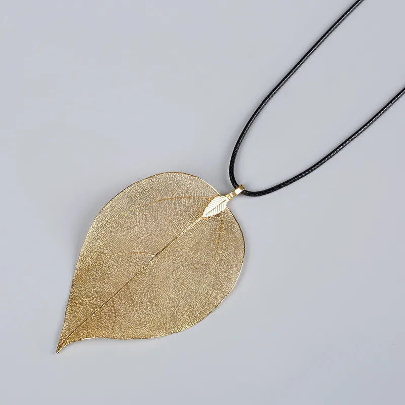 Fashion Unique Natural Real Leaf Choker Pendant Necklace For Women True Leaves Shape Filigree Wedding Necklace Jewelry Gift