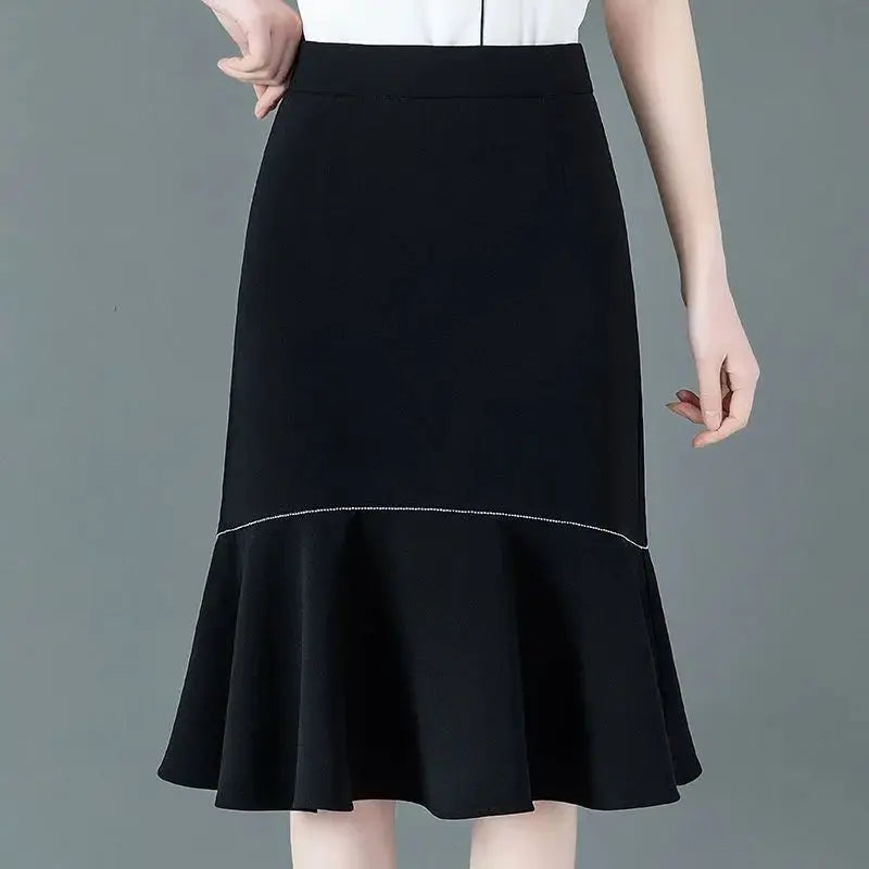 Simplicity Temperament Slim High Waist A-Line Skirt Summer Solid All-match Pleated Elegant Skirt Fashion Office Women Clothing