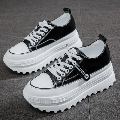 Fujin 5.5cm Genuine Leather Platform Wedge Shoes Chunky Sneaker White Casual Shoes Comfortable Breathable Autumn Autumn Shoes
