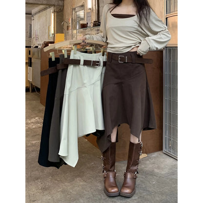 Women's Skirts 2026 Spring Autumn Vintage Irregular Skirt Fashion Unique Design Flowy A Line Mid Skirt