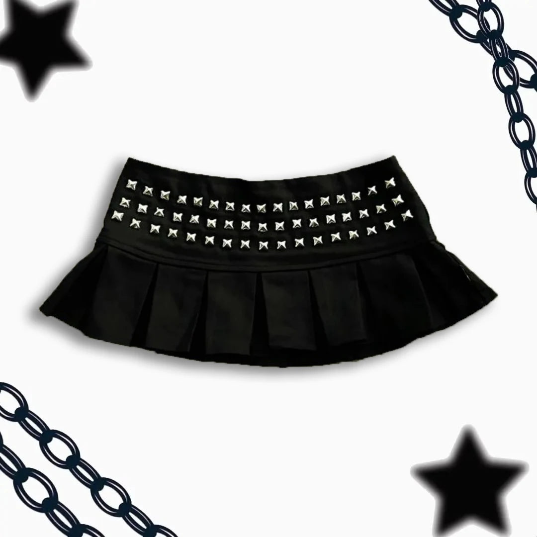 Y2k Clothes Gothic Punk Studded Mini Skirt Harajuku Sexy Ultra Short Rivet Pleated Skirt Hot Girl Kawaii Skirt Womens Clothing