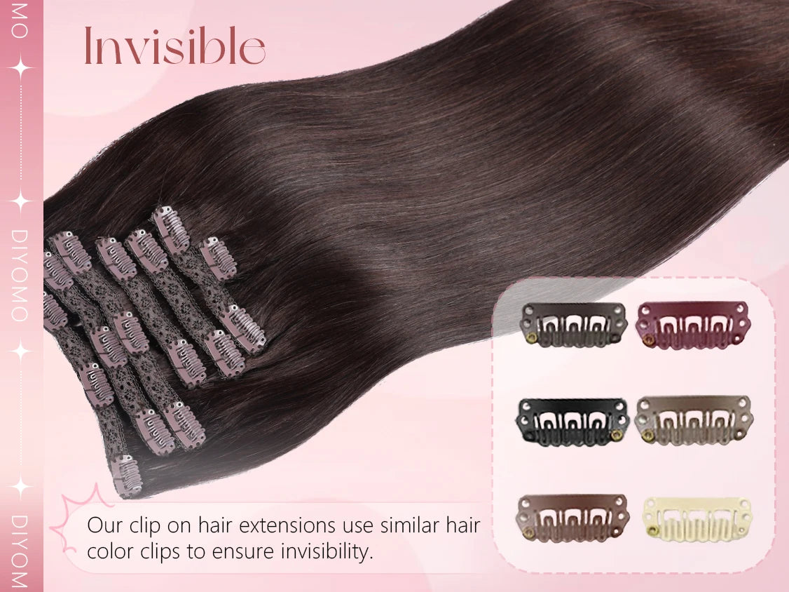 Natural Black Straight Human Hair Extensions Set of 7 PU Clip-In Invisible Wefts 116g Lightweight for Women Hairdressing