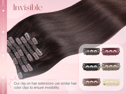 Natural Black Straight Human Hair Extensions Set of 7 PU Clip-In Invisible Wefts 116g Lightweight for Women Hairdressing