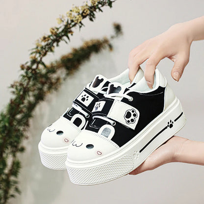 Lovely Girls Lolita Flat Platform,Young Women Students Sweet Cat Ears Elevator Canvas Shoes