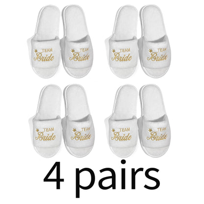 Bride & Bridesmaid, Wedding Party Guests Home Slip On Shoes Bridal Party Slippers Open-toe With Golden, Mint Green and Pink