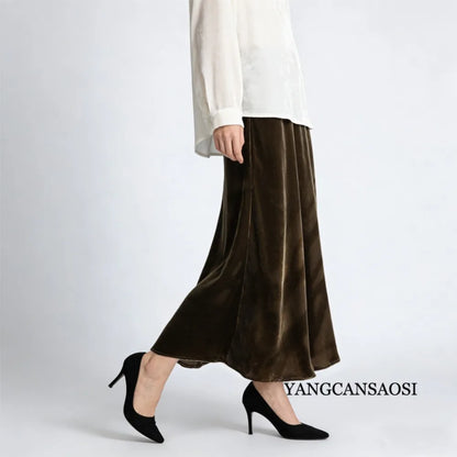 2026 Women's Early Spring New Plus Size Elegant 30% Natural Mulberry Silk Velvet Premium Versatile Solid Color Fishtail Skirt