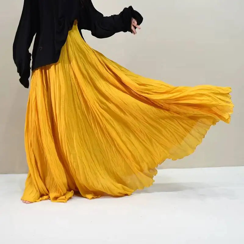 Pleated Long Skirts Women 2026 Spring Summer Fashion Loose Casual Elegant Maxi Skirt