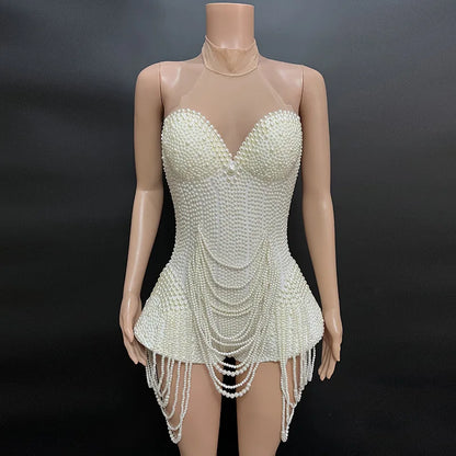 Women's White Bead-Detail Mini Dress