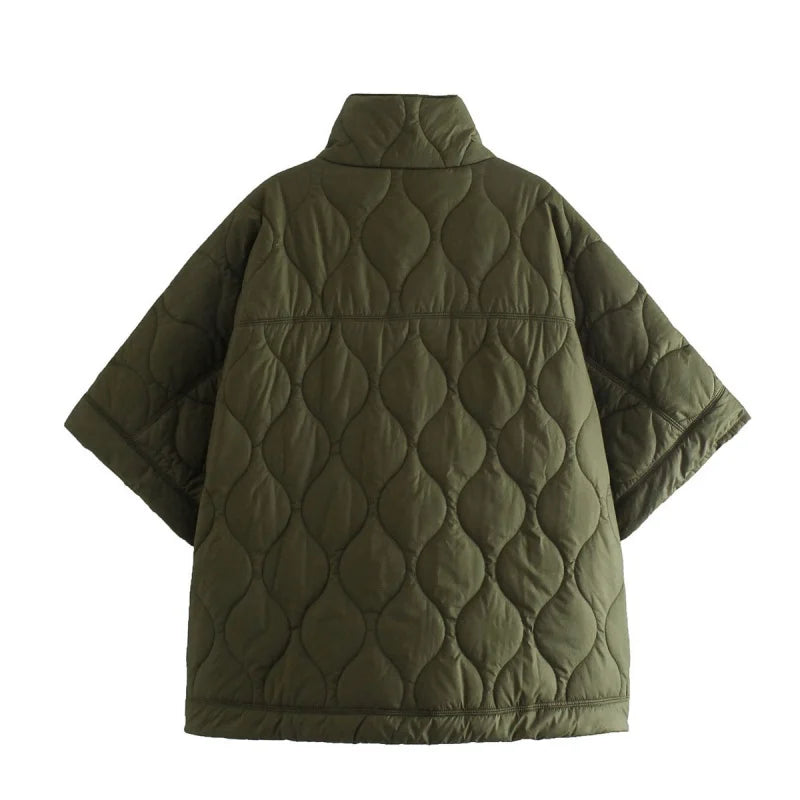 Women’s Autumn Thin Bat Sleeve Cotton Padded Jacket Easy On Off Fashion Warm Lightweight Comfortable Style