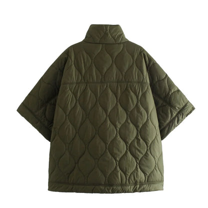 Women’s Autumn Thin Bat Sleeve Cotton Padded Jacket Easy On Off Fashion Warm Lightweight Comfortable Style