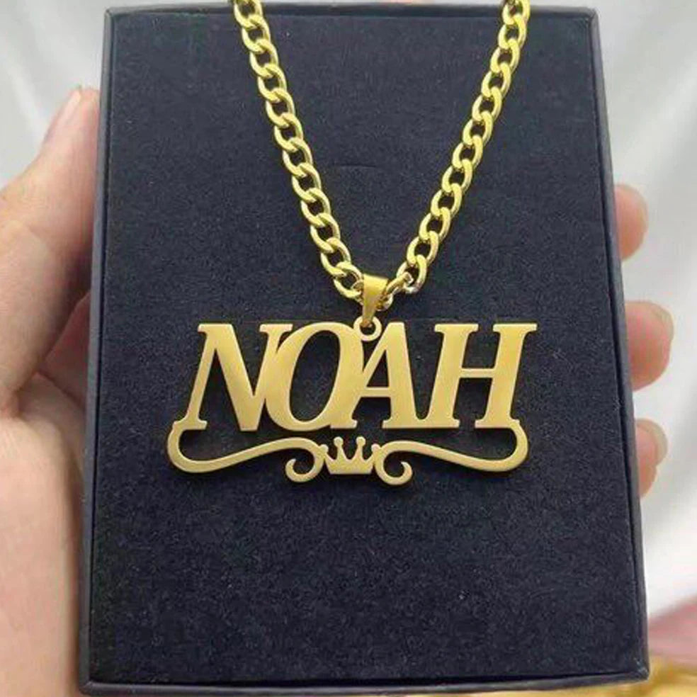 Atoztide Personalized Custom Names Pendant Necklace Stainless Steel Crown Cuban Thick Chain for Men Women Birthday Jewelry Gift