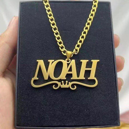Atoztide Personalized Custom Names Pendant Necklace Stainless Steel Crown Cuban Thick Chain for Men Women Birthday Jewelry Gift