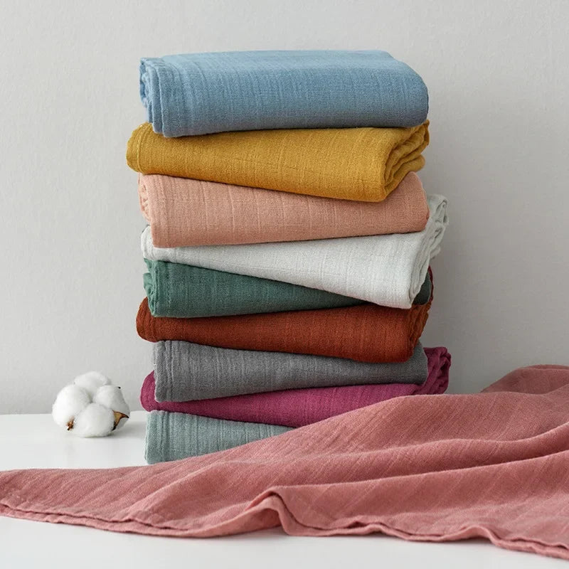Baby Muslin Swaddle Blankets 2 Layers Breathable Skin-Friendly Newborn Receiving Blankets Swaddle Wrap Baby Essentials 120*110cm