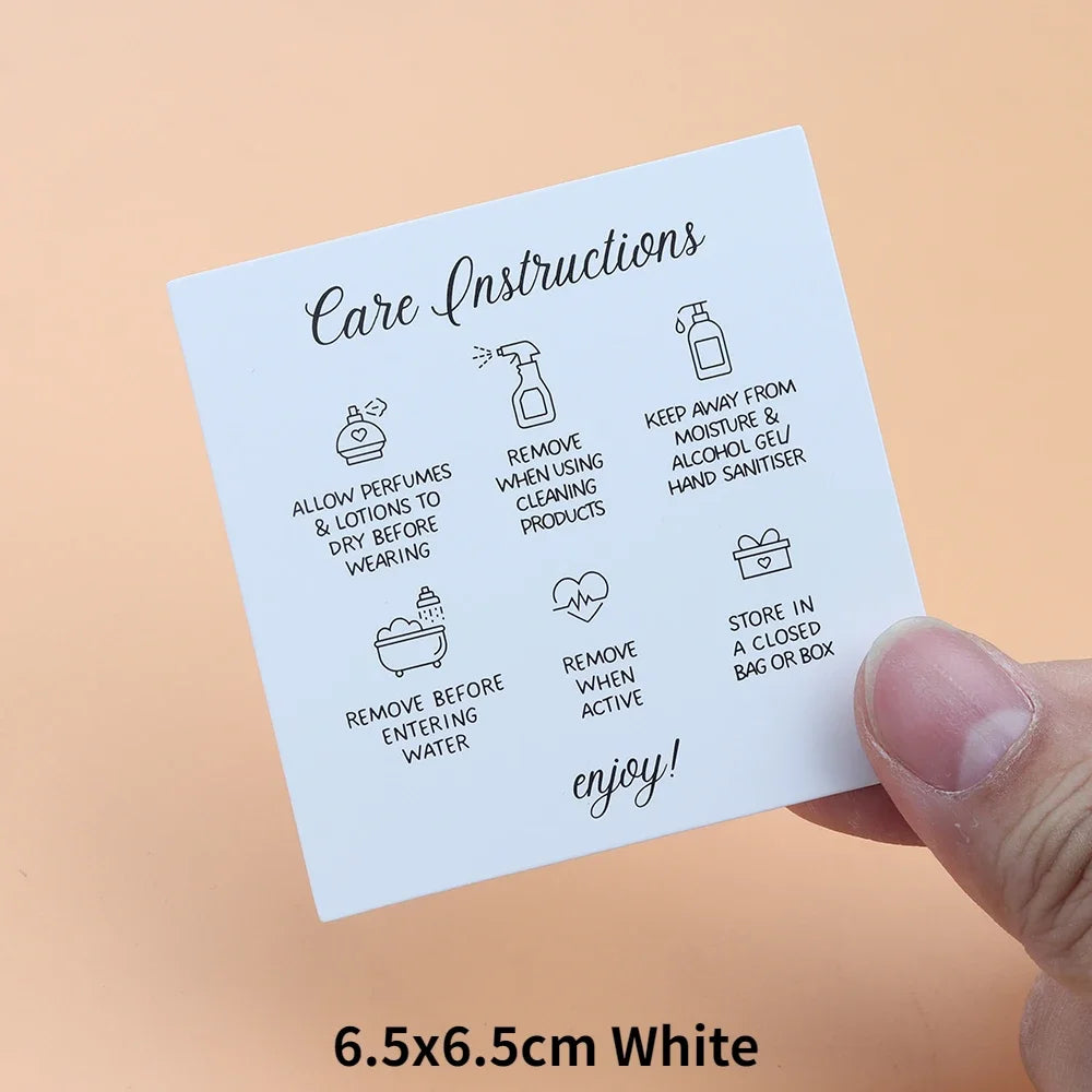 50PCS Printable Square White Brown English Care Instructions Card For Jewelry Making Necklace Care Inserts DIY Accessories