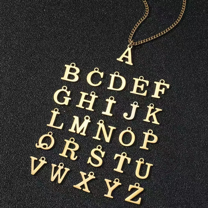 Murano Joias 26 Letters Stainless Steel Engraved Initial Old English Necklaces Custom Link