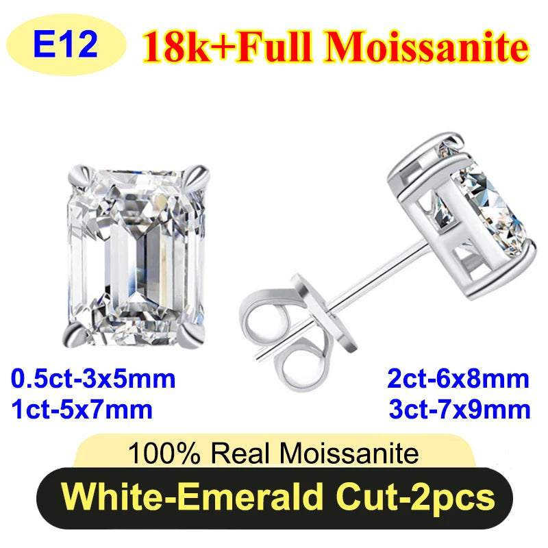 PureNew 0.5-3ct Classic Full Moissanite Earrings For Women S925 Silver Plated 18k Gold D Color VVS1 Women's Moissanite Earrings