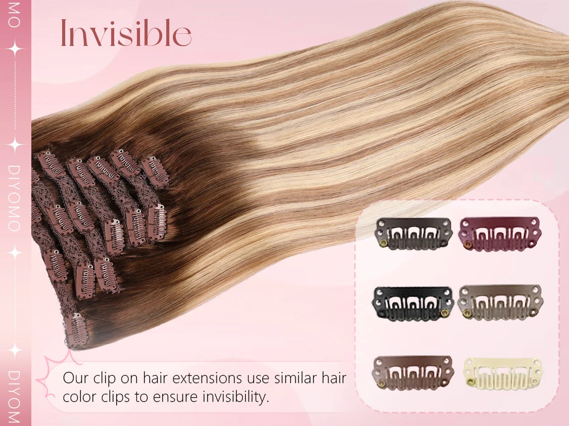 Natural Black Straight Human Hair Extensions Set of 7 PU Clip-In Invisible Wefts 116g Lightweight for Women Hairdressing