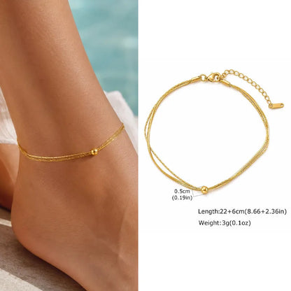 Waterproof Layered Anklet Bracelet for Women, Adjustable Gold Plated with Zirconia Stainless Steel Link Foot Chain Jewelry