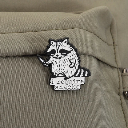 I Require Snacks Enamel Pins Cartoon Trash Panda Raccoon Brooches Lapel Badges Funny Animal Jewelry Gift for Kids Friends