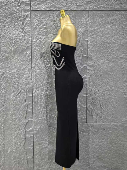 High Quality Women Sexy Strapless Shinning Sequins Bodycon Long Bandage Dress Celebrate Evening Party Cocktail Outfit Vestido