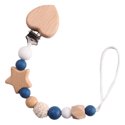 Baby Wood Crochet Round Bead Pacifier Chain Wooden Heart Dummy Holder Clip For Baby Teether Teething Chain Nursing Chew Toy Gift