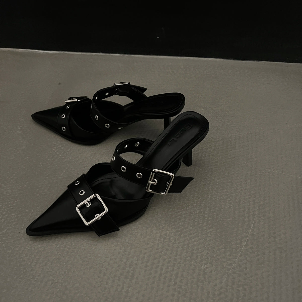 Women's Pointed-Toe Buckle Mules in Heel Options