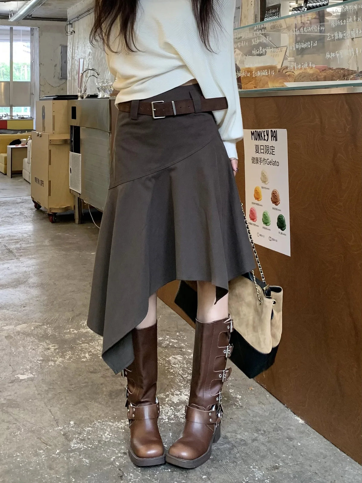 Women's Skirts 2026 Spring Autumn Vintage Irregular Skirt Fashion Unique Design Flowy A Line Mid Skirt
