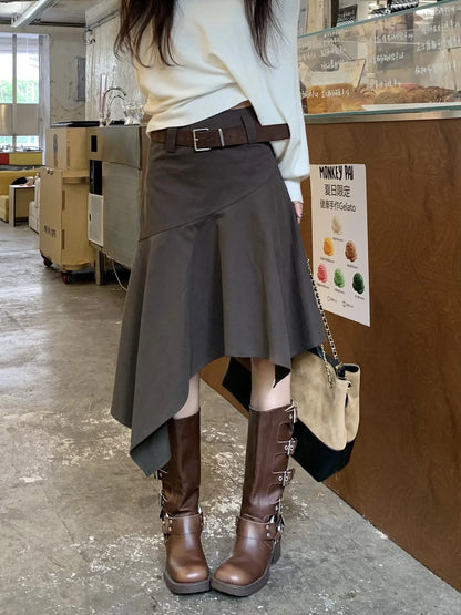 Women's Skirts 2026 Spring Autumn Vintage Irregular Skirt Fashion Unique Design Flowy A Line Mid Skirt