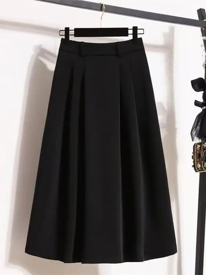 Draped Suit Style Midi Skirt A-Line Silhouette High Waist Korean Style plus Size Women's Clothing Summer Thinming Belly Covering