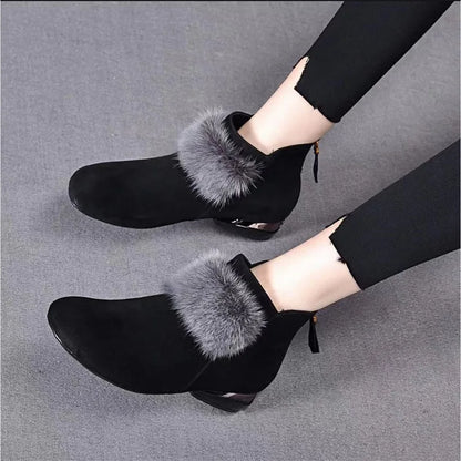 Botas Mujer Shoe for Women 2023 Winter Plush Warm Women Boot Low Heel Non-slip Commuter Ladies Shoe Fashion Zipper Ankle Boot