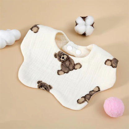 Baby Gauze Bibs Pure Cotton Class A Saliva Towel Milk Spilt Prevent Grass and Wood Dyed 360 Degrees Newborn Bib