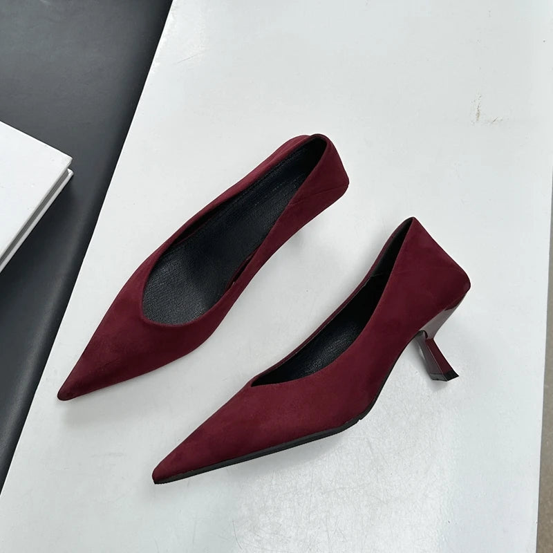 SUOJIALUN 2024 Autumn Pointed Toe Women Sexy Shallow Slip On Pumps Shoes Fashion Thin High Heel Ladies Elegant Dress Boat Shoes
