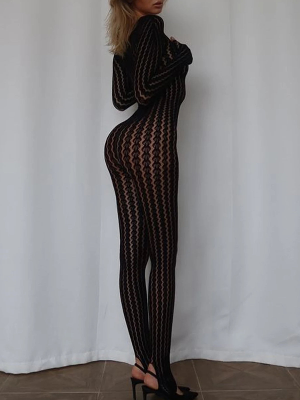 Sexy See Through Jumpsuits for Woman Summer One Pieces Night Club Party Romper Jumpsuit Women Black Long Sleeve Bodycon Jumpsuit