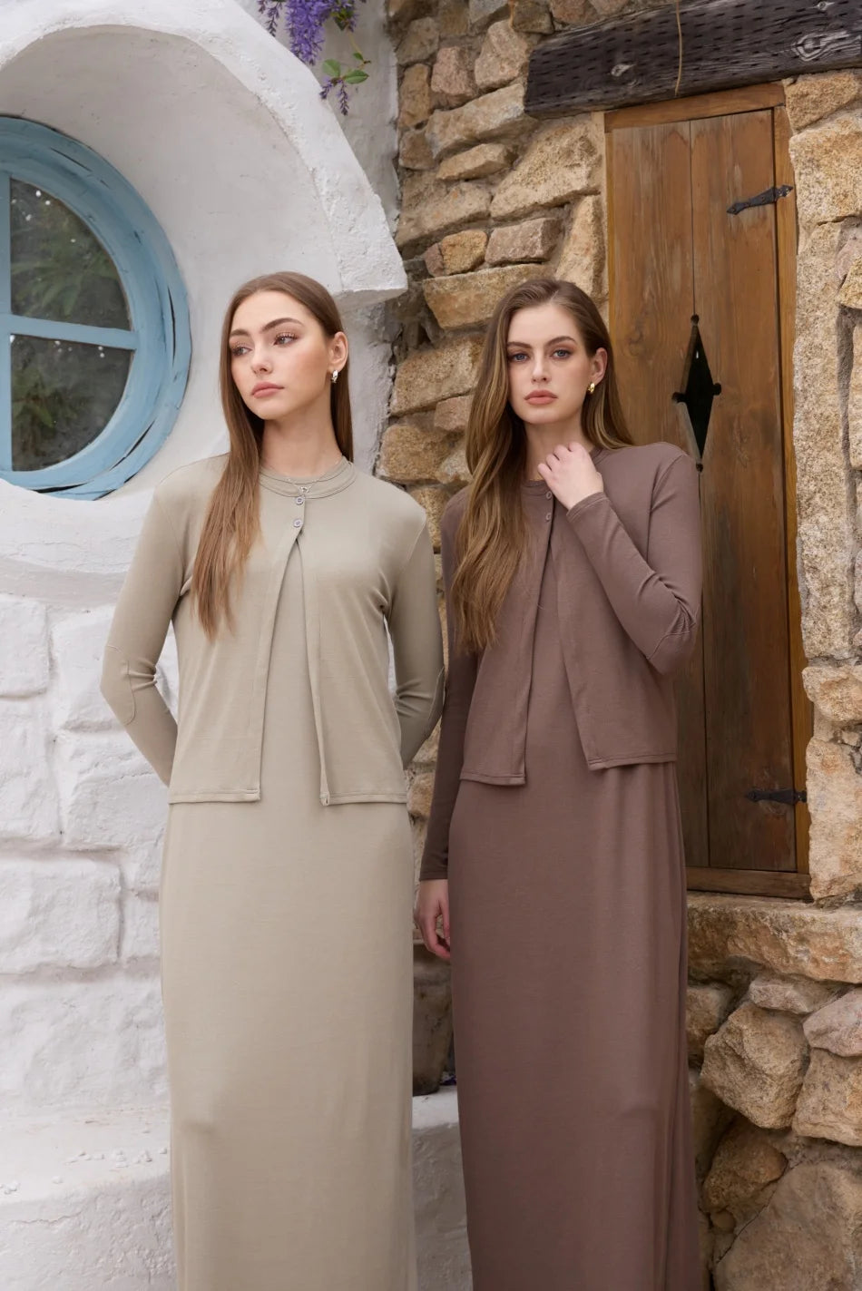 AS SS26  summer woman clothes cardigan + maxi dress set nature fiber ribbing fabric super comfortable clothing