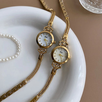 GEDI Women's Wristwatch Gold Crystal Bracelet Ladies Minimalist Elegant Small Watch For Women Quartz Fashion Watches Gifts