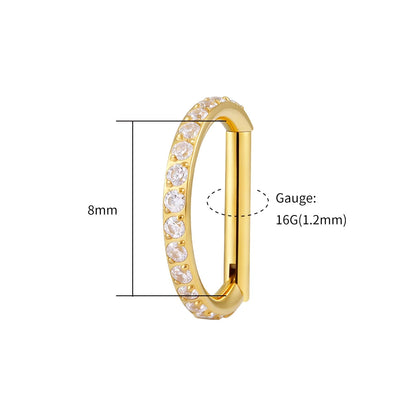 Right Grand ASTM F136 Titanium D Shape Nose Clicker with Full CZ 16G Hinged Segment Hoop Conch Helix Ear Piercing Body Jewelry