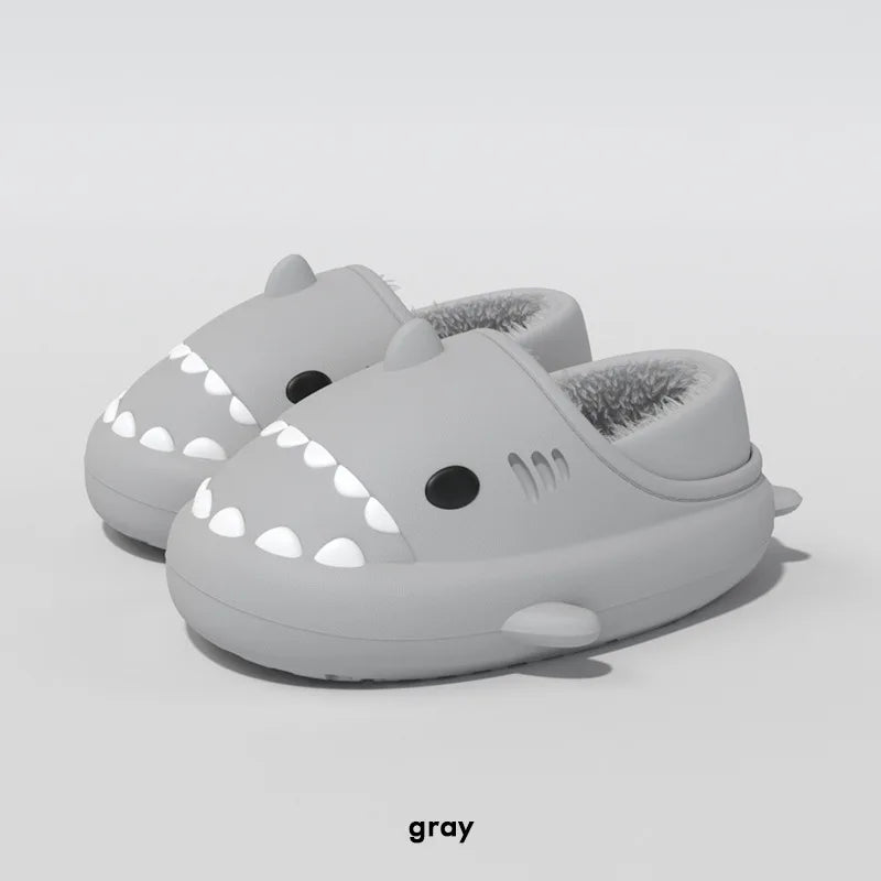 Litfun Fuzzy Shark Slippers For Women Men Winter Indoor Plush Cartoon Cotton Shoes New Outdoor Adults Kids Waterproof Furry Shoe