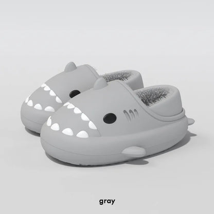 Litfun Fuzzy Shark Slippers For Women Men Winter Indoor Plush Cartoon Cotton Shoes New Outdoor Adults Kids Waterproof Furry Shoe