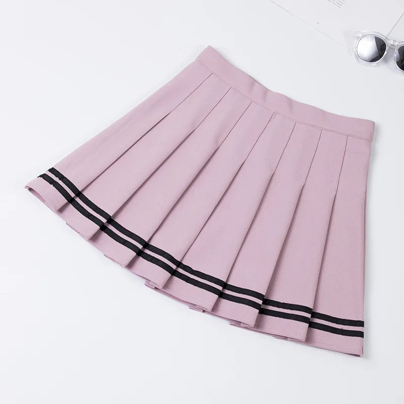 High Waist Elastic Women's Skirts Vintage Korean Style Patchwork Striped Pleated Female Sweet Mini Dance Plaid Skirt