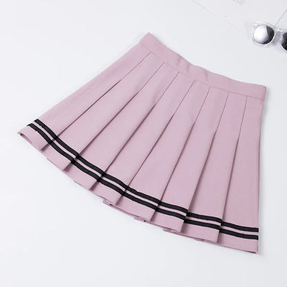 High Waist Elastic Women's Skirts Vintage Korean Style Patchwork Striped Pleated Female Sweet Mini Dance Plaid Skirt