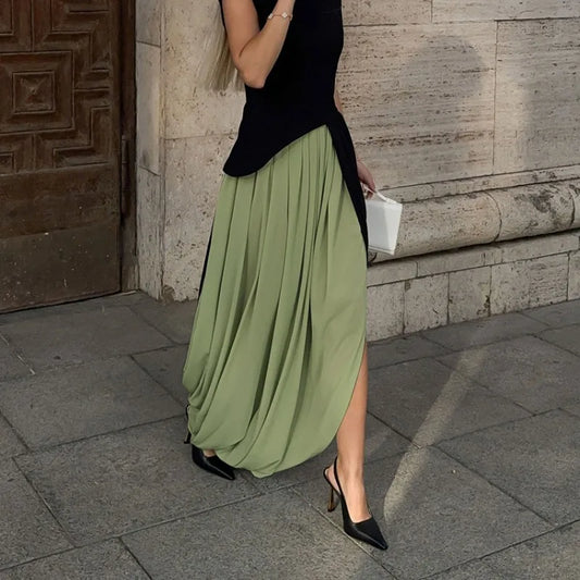 Women 2026 Summer New Hot Selling Flowy Chiffon Long Maxi Skirt Design Elegant Fashion Draped Asymmetrical Commute Office Trendy