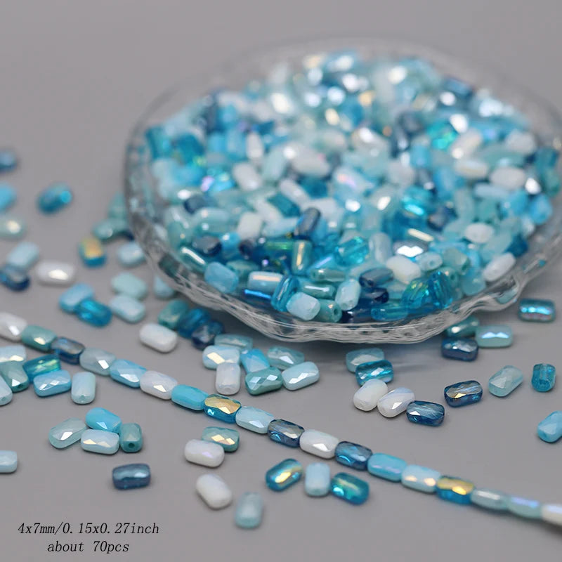 70pcs/lot Color Faceted Square Loose Beads Crystal Glass Beads Faceted Loose Spacer Beads for Jewelry Making DIY