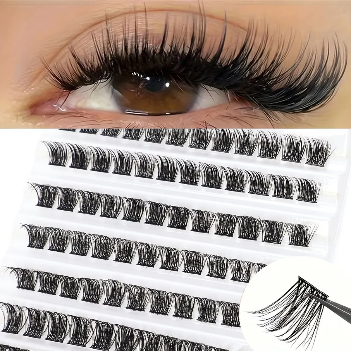 Cluster Lashes, 240pcs 40D 9-16mm Mixed Lengths, Ultra-Natural Look Thin Ultra-Soft Ultra-Light, Reusable  for Beginners