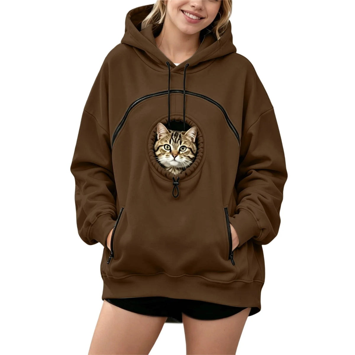Oversized Hoodie with Pet Pouch Women's Zipper Kangaroo Pocket Sweatshirts for Small Cat & Dog Pet Lover Hoody Hooded Pullover